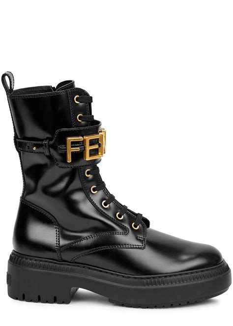 fendi black leather ankle boots|Fendi leather combat boot.